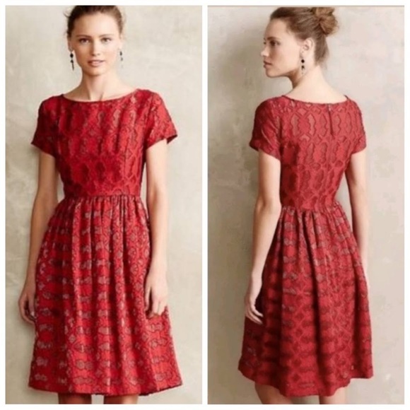 Moulinette Soeurs red brocade cocktail dress - Picture 5 of 5